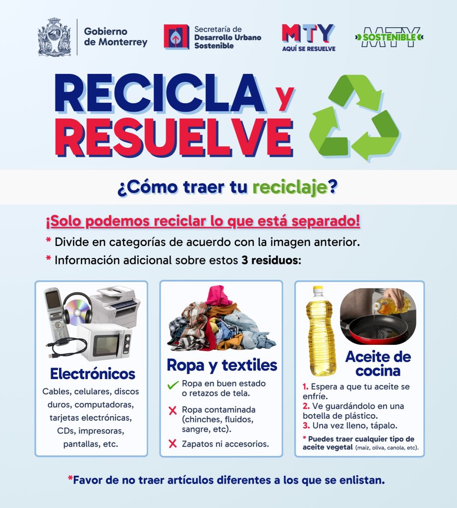 materiales que se aceptan en Recicla y Resuelve en Monterrey
