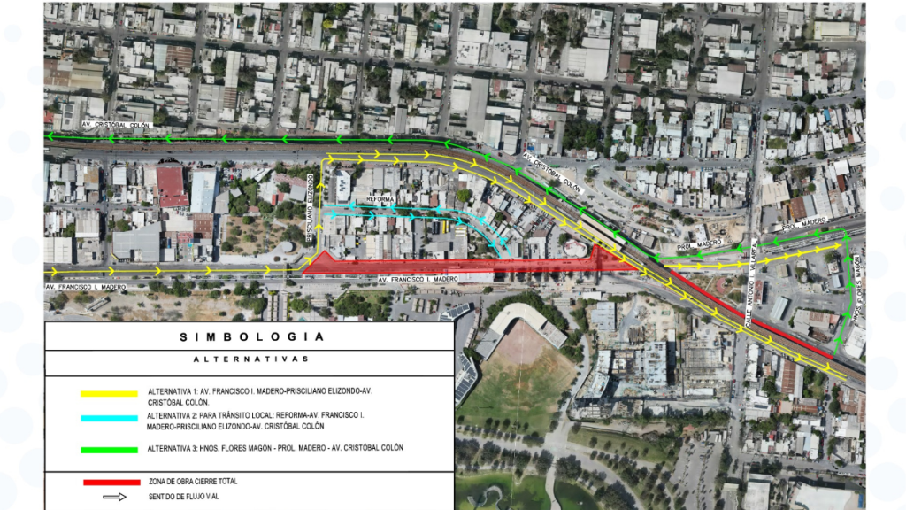 contraflujo en Colón, Monterrey, Línea 6, tránsito, movilidad, desvío