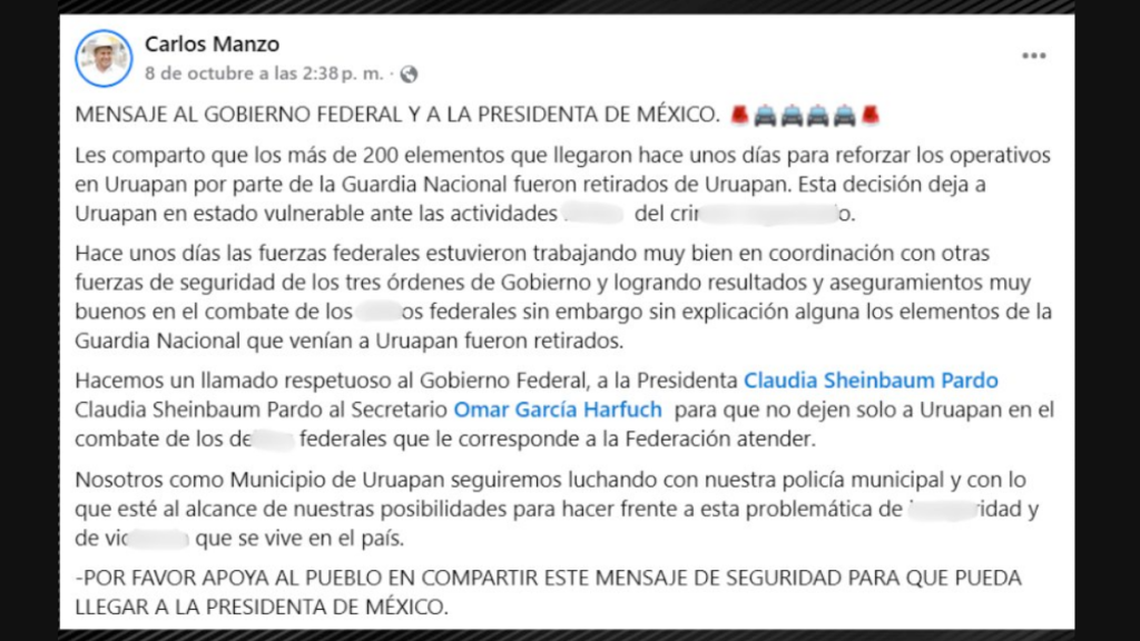Carlos Manzo, seguridad en México, corrupción política, violencia criminal, Michoacán