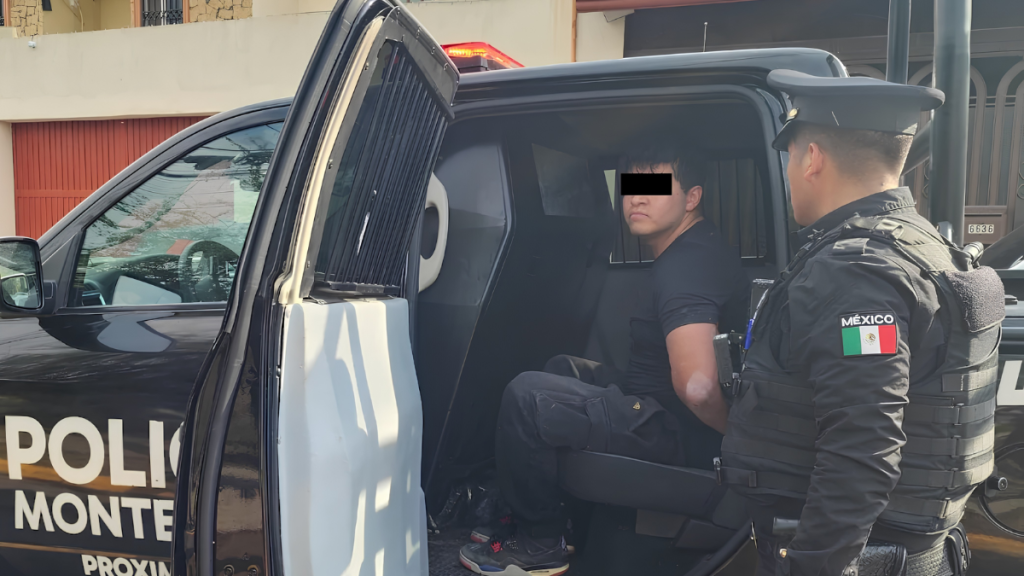 dron de la policía de Monterrey capta al prófugo que es arrestado en colonia hacienda santa clara