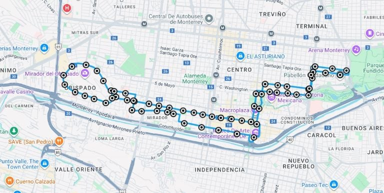 mapa de la ruta d de la regio ruta transporte gratuito de monterrey